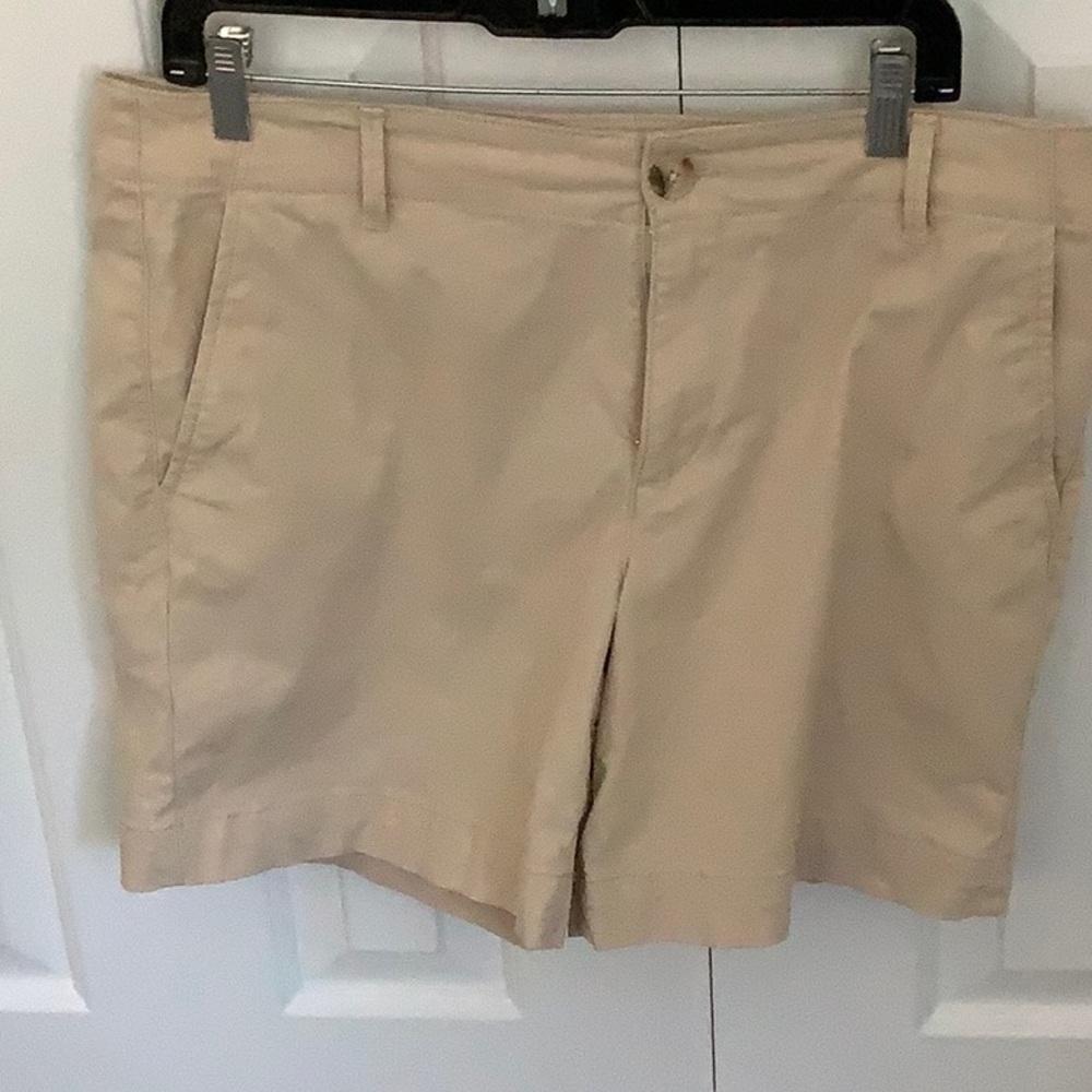 LOFT Tan Bermuda Shorts with Tailored Look